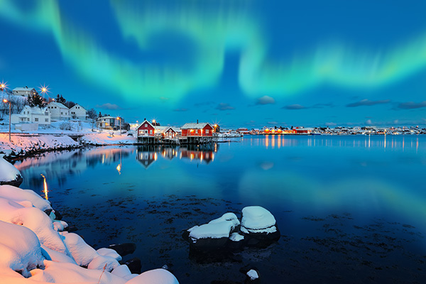 Reine town with Northern Lights