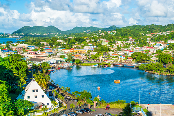 Tropical beautiful scenary of Castries Port in St Lucia Caribbean